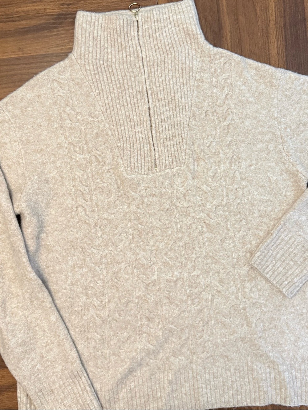 J. Crew Cream Cable-Knit Half-Zip Funnel Sweater